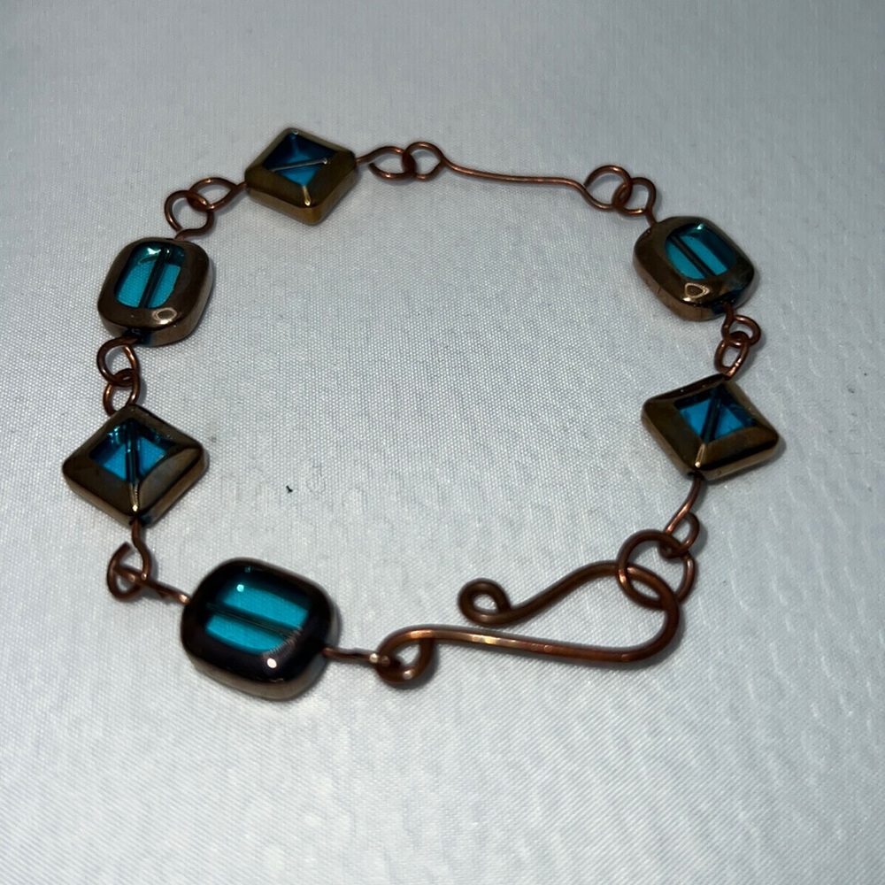 Artisan Made Metal & Bezel set Semi-Opaque Stone Bracelet